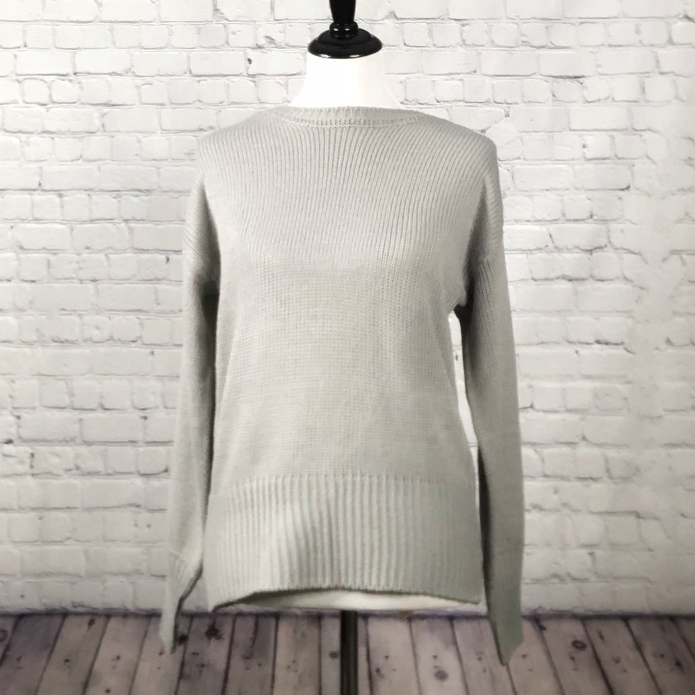 Grey Open Back Bow Detail Knit Sweater - Picture 5 of 7